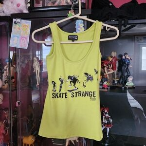 Official Vintage Emily The Strange "Skate Strange" Neon Yellow-Lime Ribbed Tank